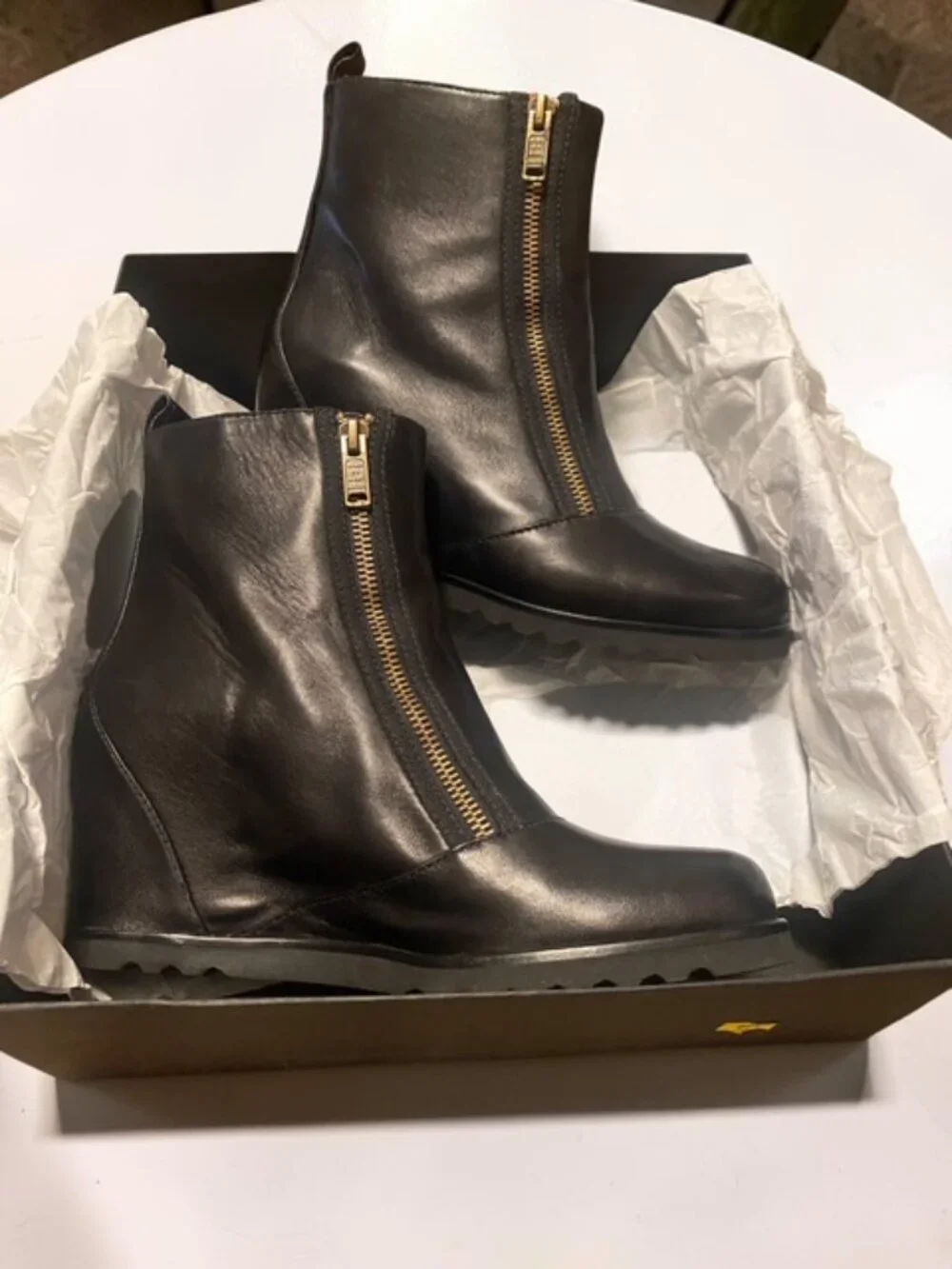 Marc by Marc Jacobs Kit Double Zip Hidden Wedge Boots Black Leather NIB 38.5